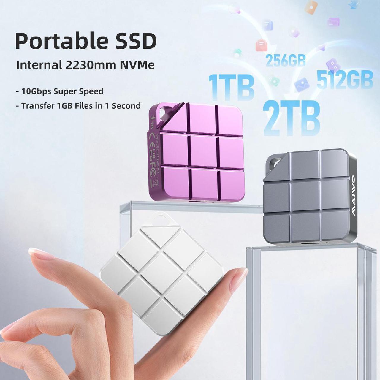 Alt view image 2 of 6 - MAIWO 2TB Portable SSD External Solid State Drive, USB 3.2 GEN 2 Type-C Up to 1050MB/s, Mini PSSD for iPhone 15 Pro Max MacBook Pro PS5, Aluminum (Silver) 2TB Silver