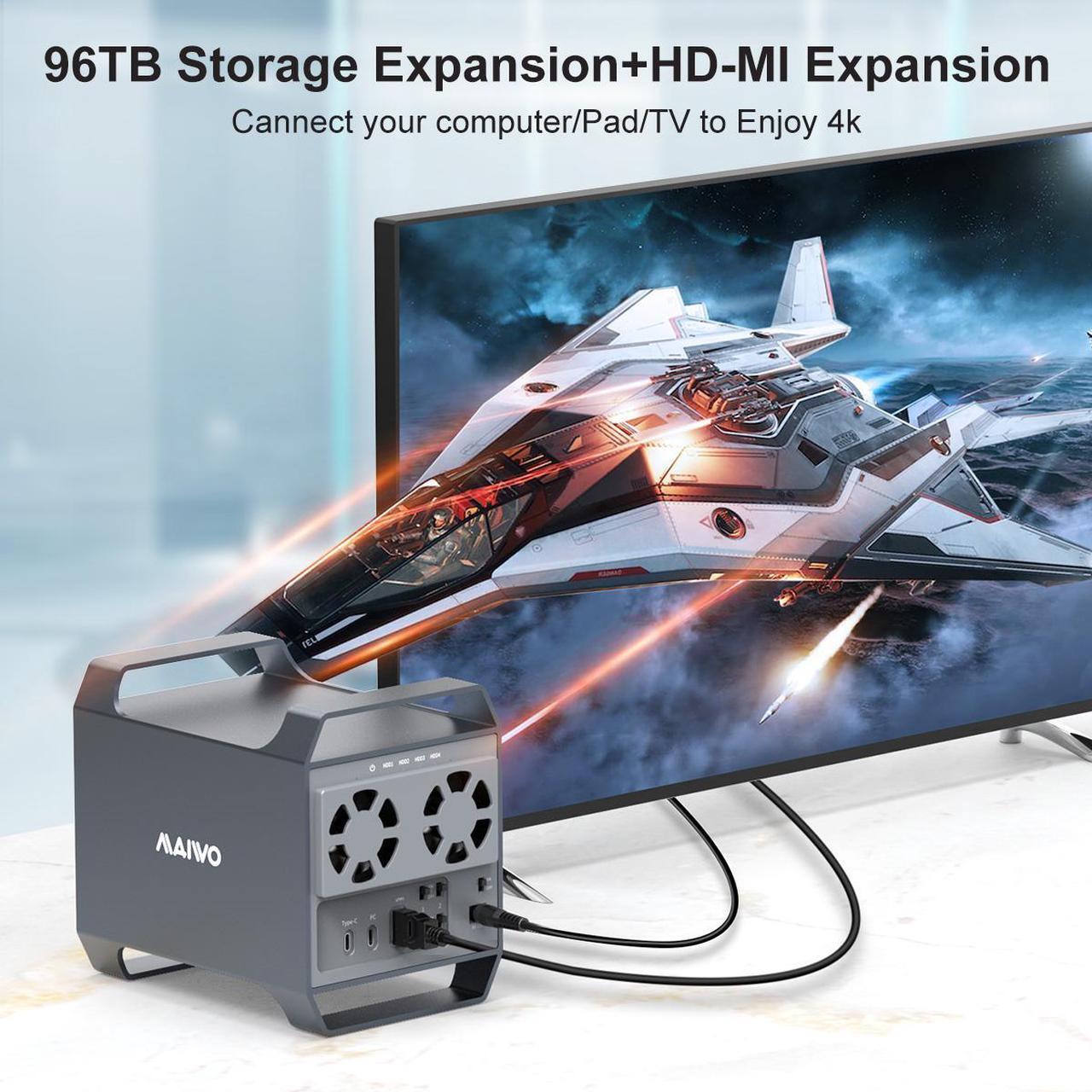 Alt view image 2 of 7 - MAIWO 4 Bay Hard Drive Enclosure with USB-C & 10 Gbps Speed, 4-Bay DAS Design for 3.5 SATA HDDs with 2 Cooling Fans, USB3.1 HDD Enclosure Daisy Chain Expansion, DAS(NO RAID)