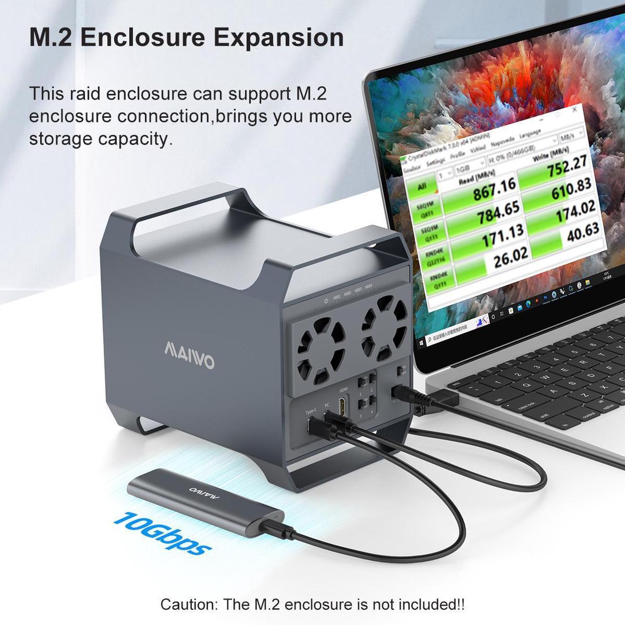 Alt view image 4 of 7 - MAIWO 4 Bay Hard Drive Enclosure with USB-C & 10 Gbps Speed, 4-Bay DAS Design for 3.5 SATA HDDs with 2 Cooling Fans, USB3.1 HDD Enclosure Daisy Chain Expansion, DAS(NO RAID)