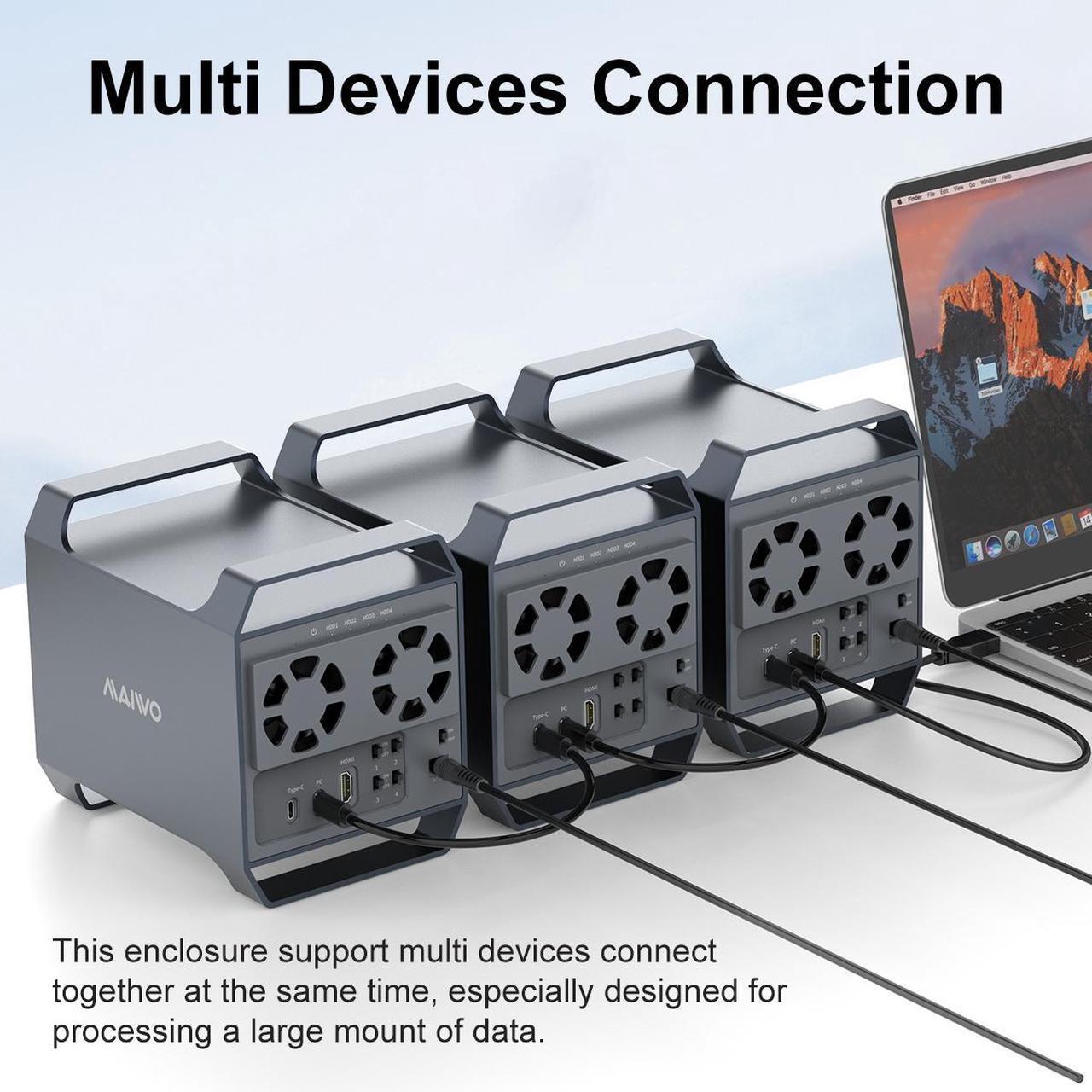 Alt view image 3 of 7 - MAIWO 4 Bay Hard Drive Enclosure with USB-C & 10 Gbps Speed, 4-Bay DAS Design for 3.5 SATA HDDs with 2 Cooling Fans, USB3.1 HDD Enclosure Daisy Chain Expansion, DAS(NO RAID)