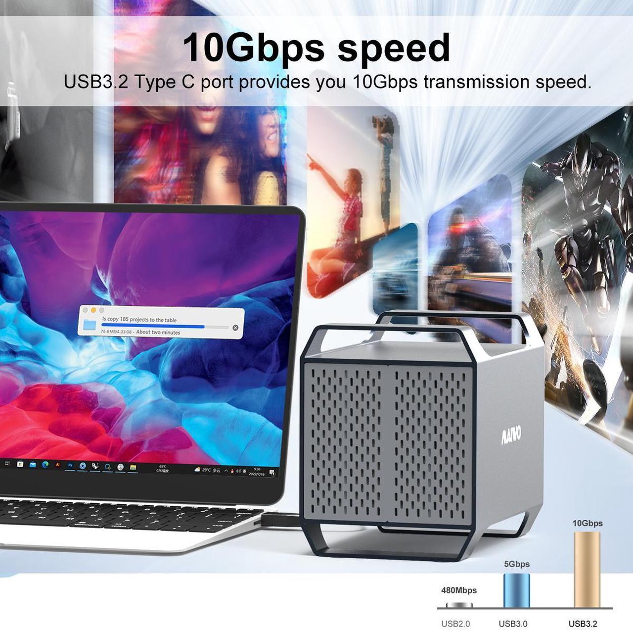 Alt view image 5 of 7 - MAIWO 4 Bay Hard Drive Enclosure with USB-C & 10 Gbps Speed, 4-Bay DAS Design for 3.5 SATA HDDs with 2 Cooling Fans, USB3.1 HDD Enclosure Daisy Chain Expansion, DAS(NO RAID)