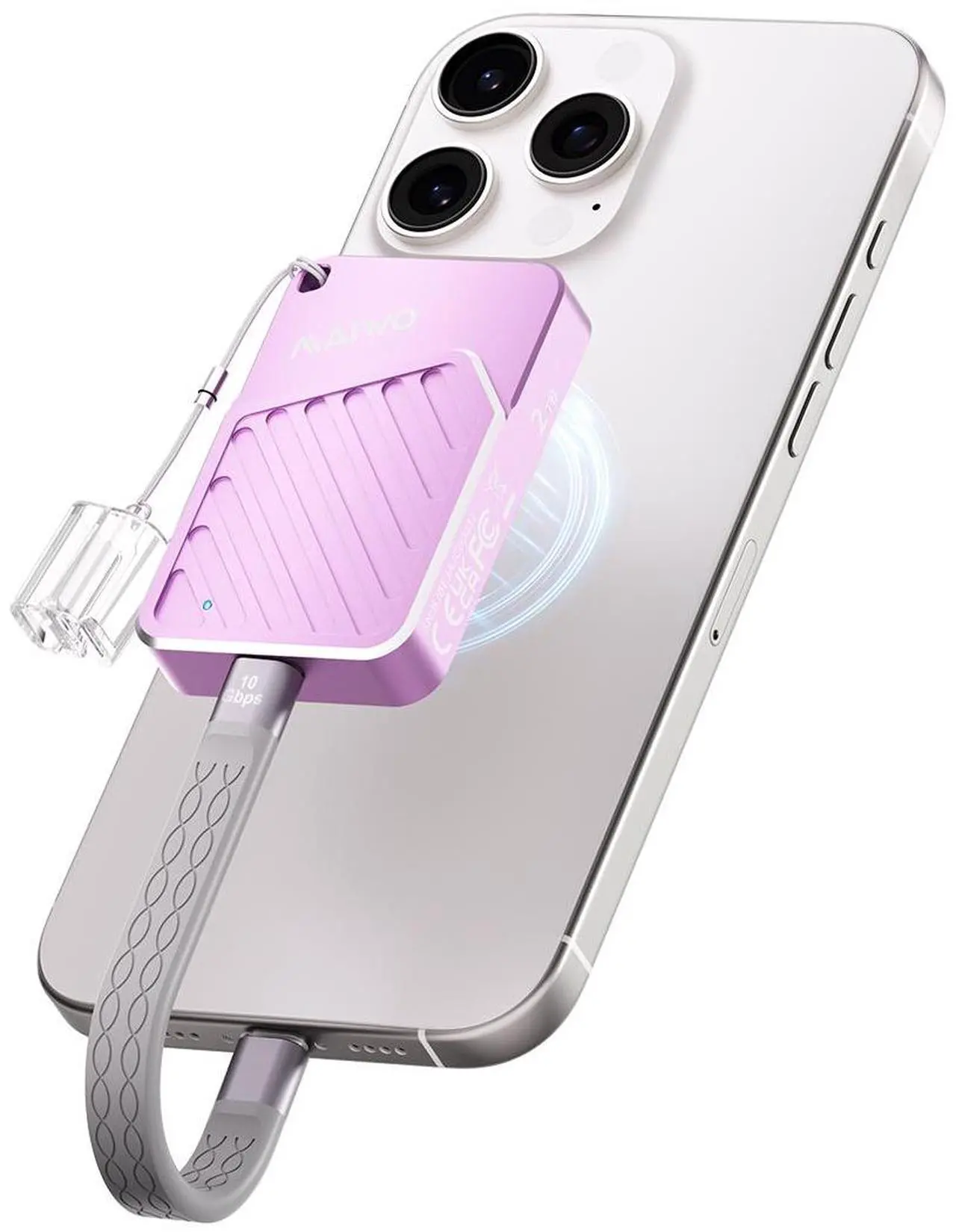 Main image of MAIWO Magnetic Portable SSD 512GB External Solid State Drive, USB 3.2 GEN 2 Type-C Up to 2000MB/s, Mini PSSD Supports 4K Videos ProRes for iPhone MacBook Pro macMini PS5, Aluminum(Pink, 512GB)