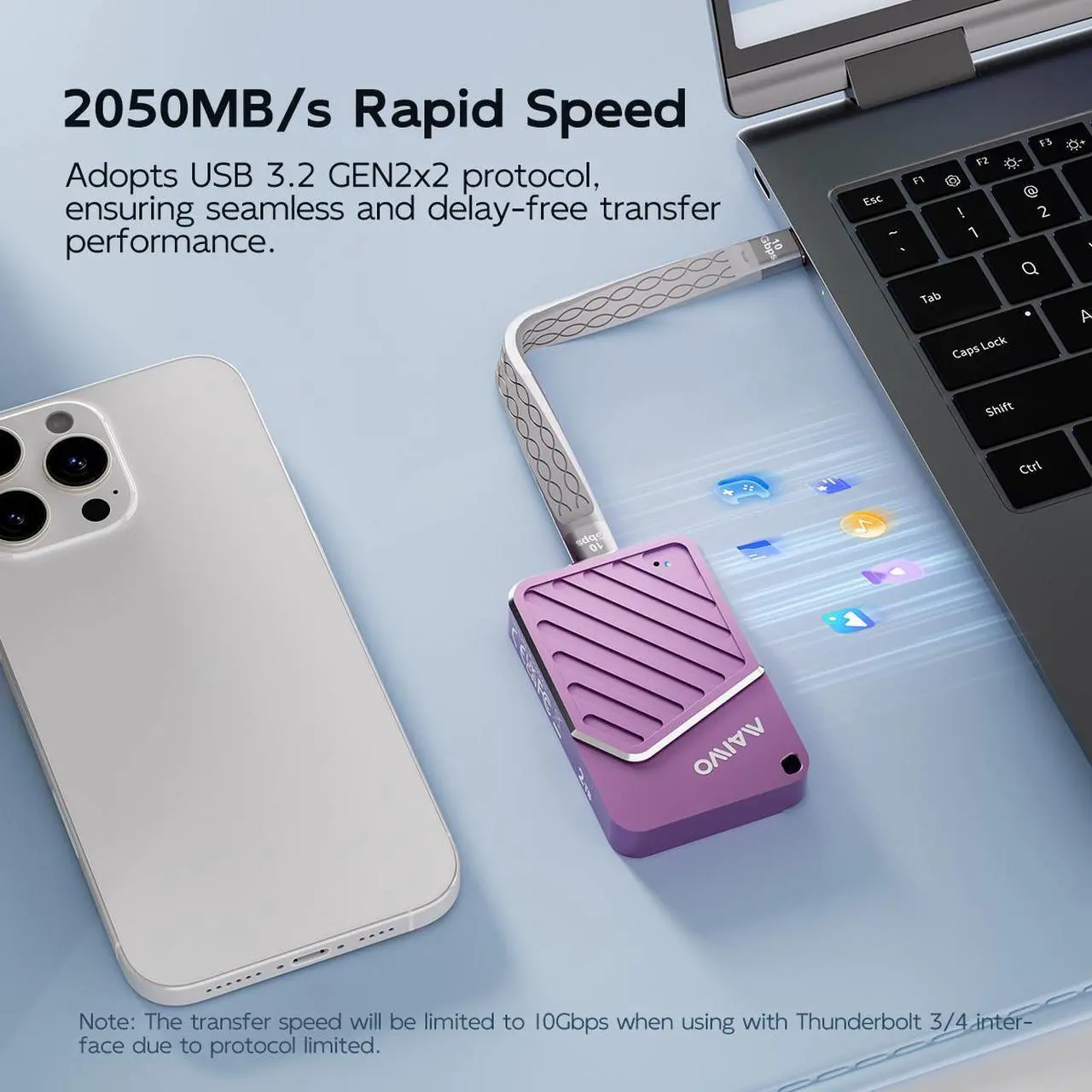 Alt view image 2 of 6 - MAIWO Magnetic Portable SSD 512GB External Solid State Drive, USB 3.2 GEN 2 Type-C Up to 2000MB/s, Mini PSSD Supports 4K Videos ProRes for iPhone MacBook Pro macMini PS5, Aluminum(Pink, 512GB)