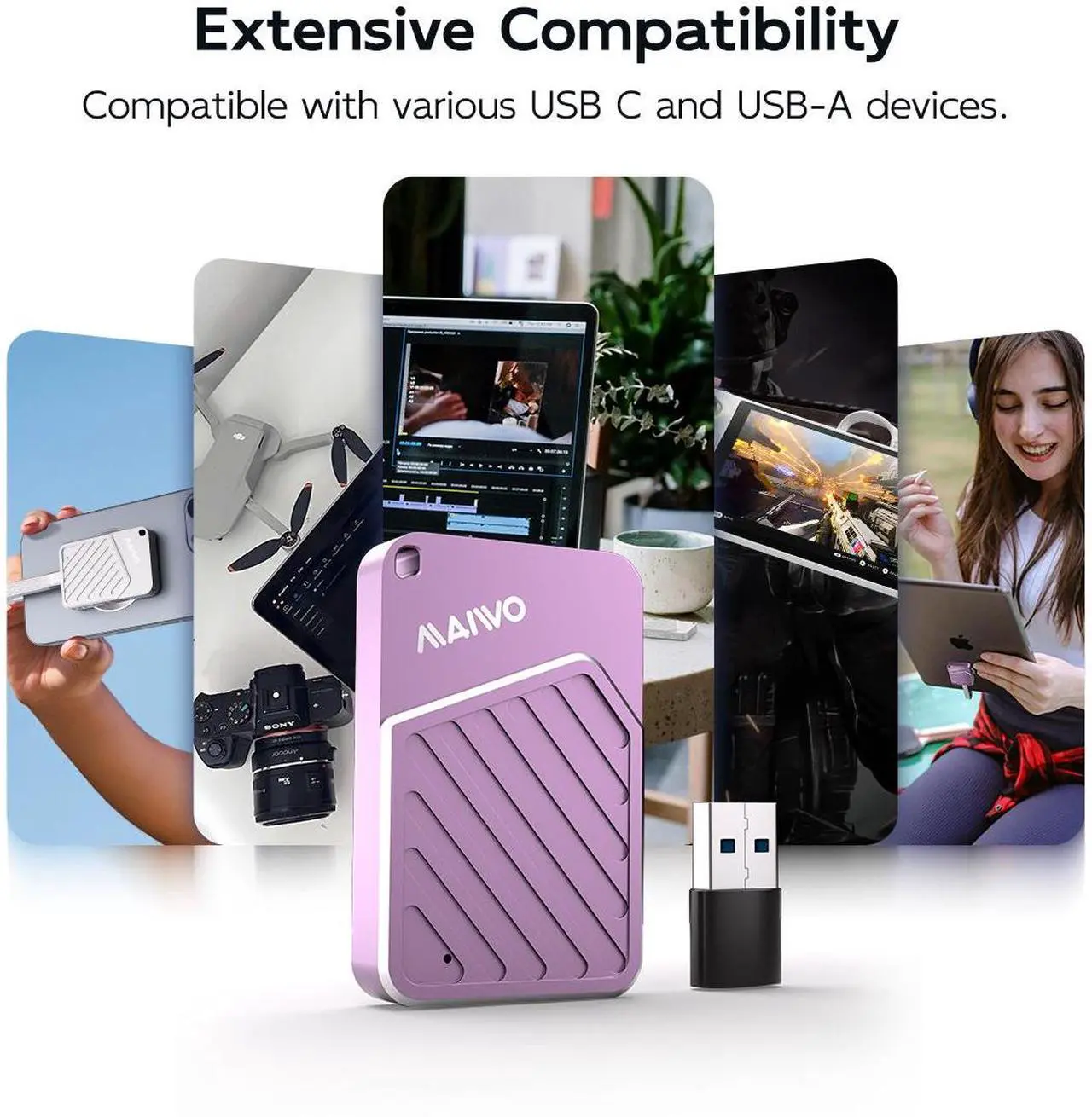 Alt view image 6 of 6 - MAIWO Magnetic Portable SSD 512GB External Solid State Drive, USB 3.2 GEN 2 Type-C Up to 2000MB/s, Mini PSSD Supports 4K Videos ProRes for iPhone MacBook Pro macMini PS5, Aluminum(Pink, 512GB)