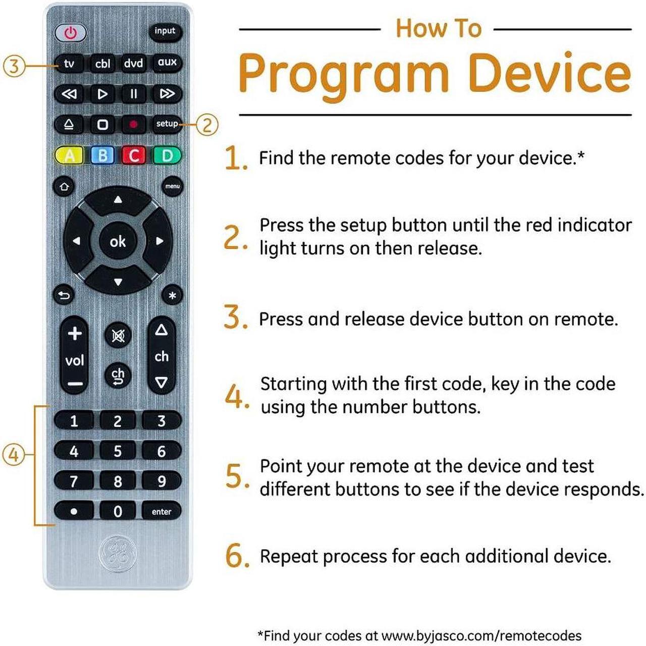 Alt view image 3 of 5 - GE Universal Remote Control for Samsung, Vizio, LG, Sony, Sharp, Roku, Apple TV, TCL, Panasonic, Smart TVs, Streaming Players, Blu-ray, DVD, 4-Device (Controls up to 4 different components), Silver
