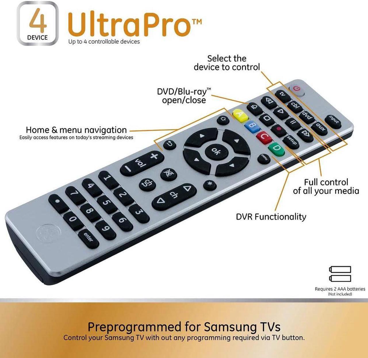 Alt view image 4 of 5 - GE Universal Remote Control for Samsung, Vizio, LG, Sony, Sharp, Roku, Apple TV, TCL, Panasonic, Smart TVs, Streaming Players, Blu-ray, DVD, 4-Device (Controls up to 4 different components), Silver