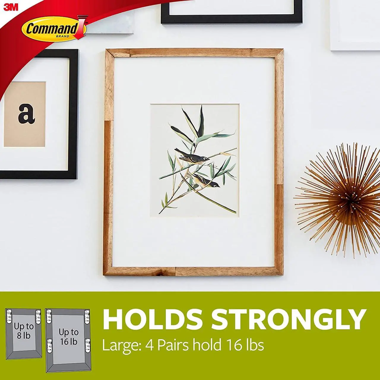 Alt view image 4 of 7 - Command Large Picture Hanging Strips, Heavy Duty, Black, Holds up to 16 lbs, 14-Pairs
