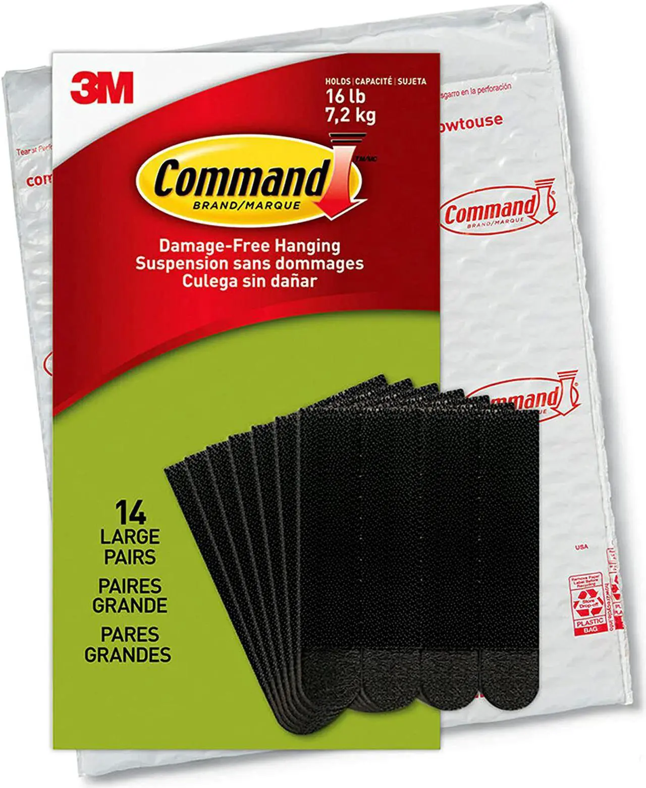 Main image of Command Large Picture Hanging Strips, Heavy Duty, Black, Holds up to 16 lbs, 14-Pairs