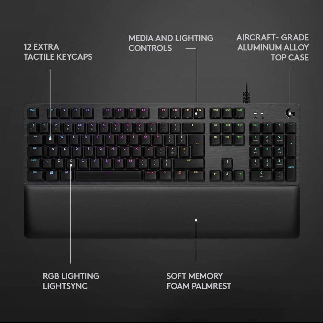 Alt view image 3 of 7 - Logitech G513 Carbon LIGHTSYNC RGB Mechanical Gaming Keyboard with GX Blue Switches