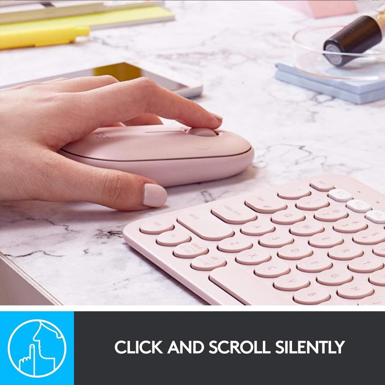 Alt view image 3 of 7 - Logitech Pebble M350 Wireless Mouse with Bluetooth or USB - Pink Rose