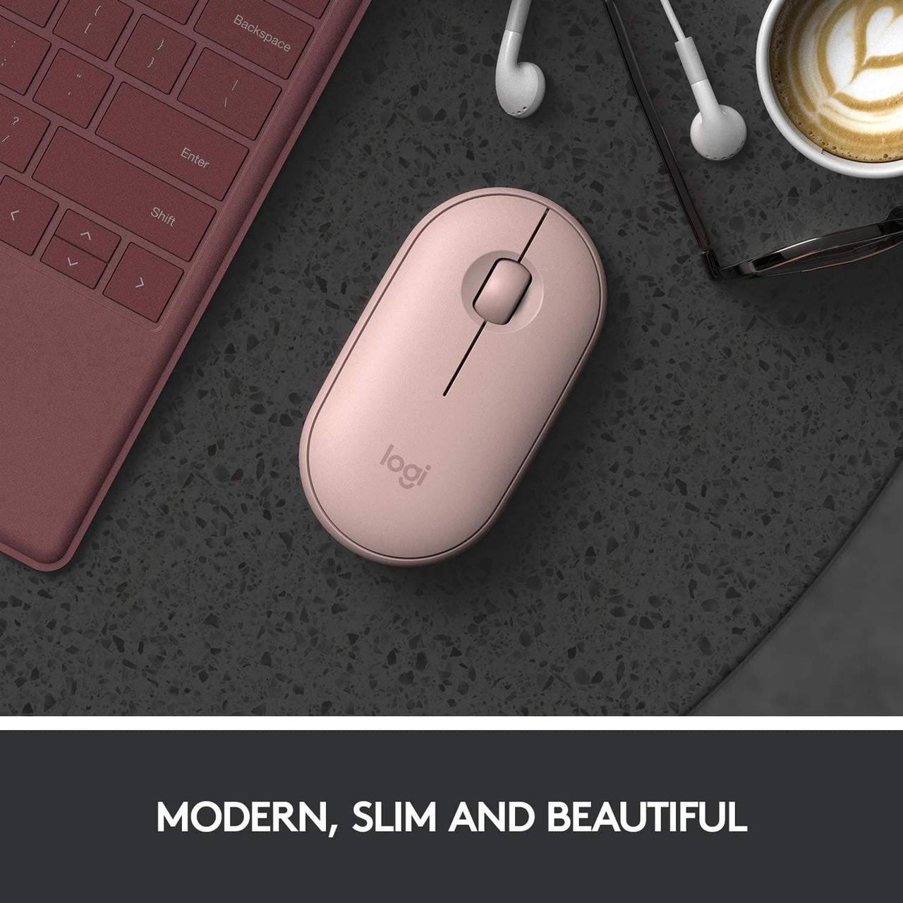 Alt view image 2 of 7 - Logitech Pebble M350 Wireless Mouse with Bluetooth or USB - Pink Rose