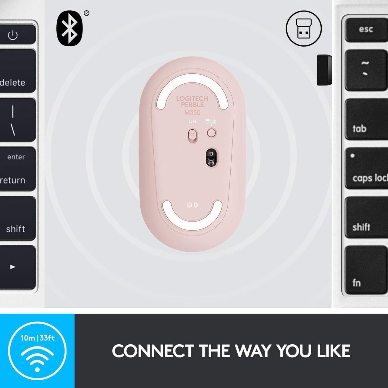 Alt view image 5 of 7 - Logitech Pebble M350 Wireless Mouse with Bluetooth or USB - Pink Rose
