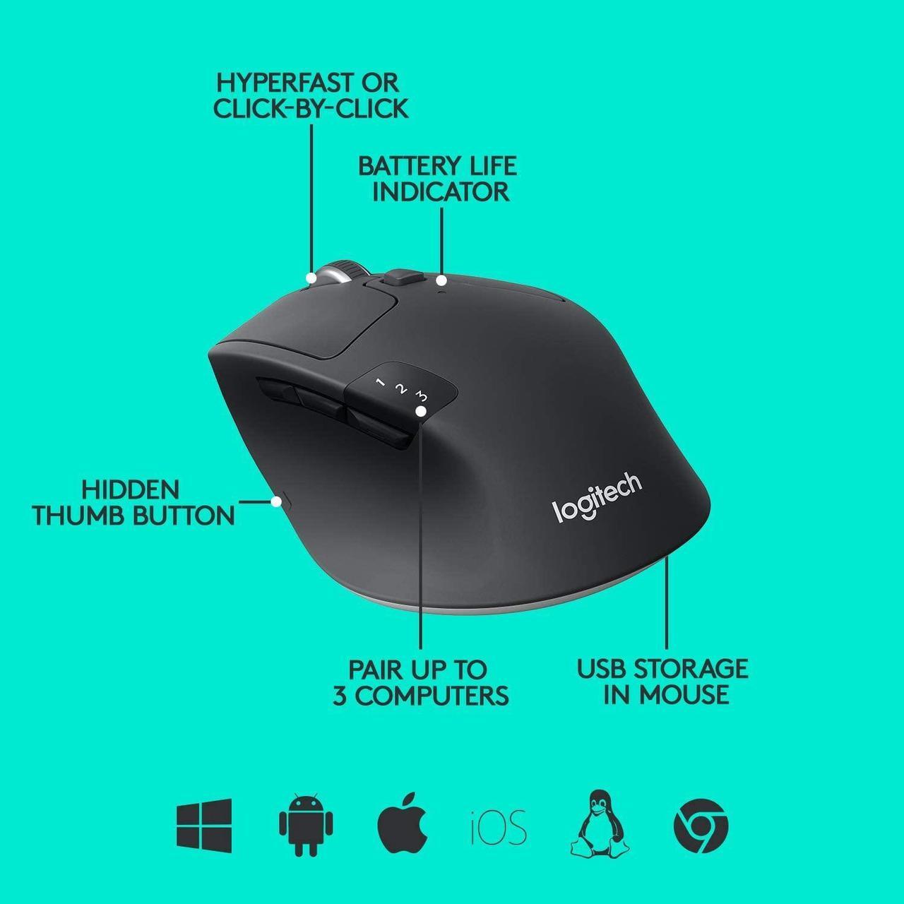 Alt view image 4 of 6 - Logitech M720 Triathlon Multi-Device Wireless Bluetooth Mouse
