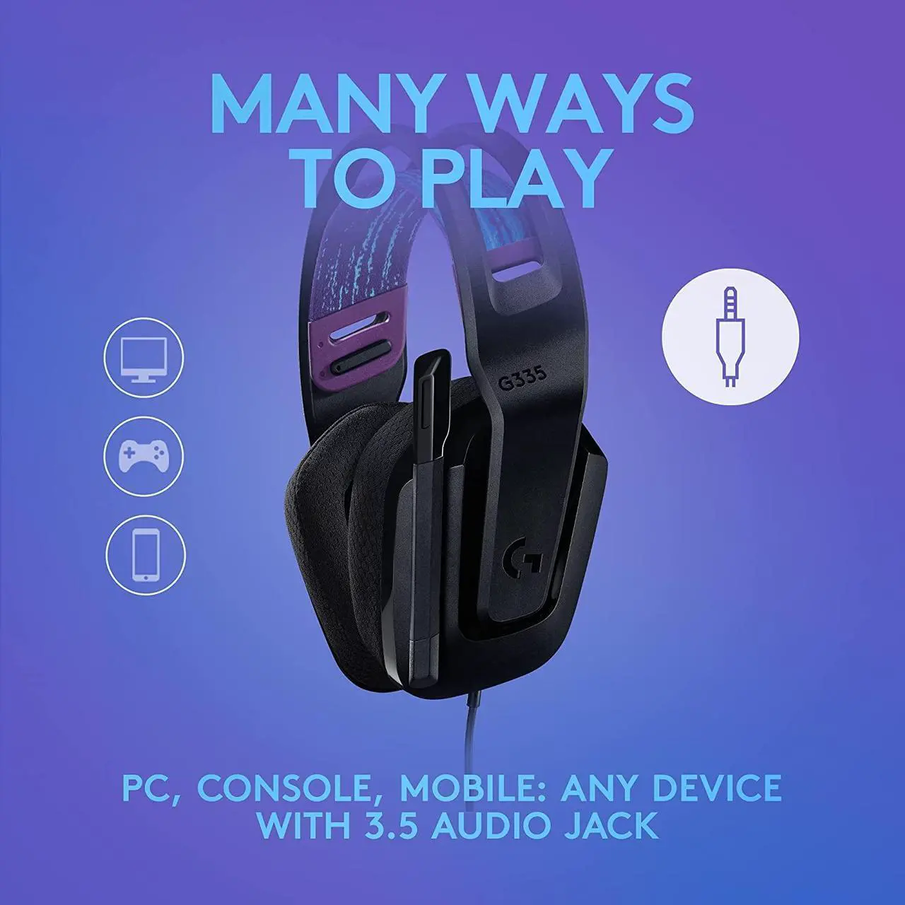 Alt view image 2 of 7 - Logitech G335 Wired Gaming Headset Compatible with PC,PS 4/5,Xbox One,Xbox Series X|S & Nintendo Switch  Black