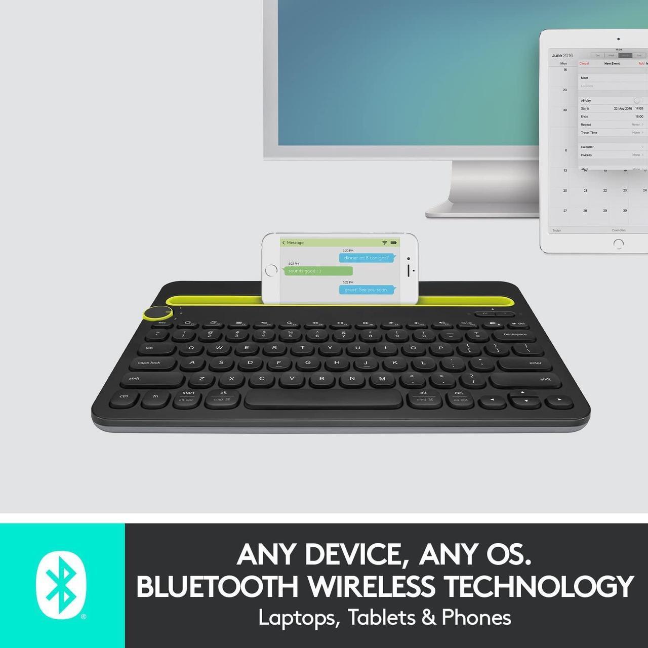 Alt view image 2 of 7 - Logitech K480 Bluetooth Multi-Device Keyboard for Windows, MacOS, iPadOS, Android or Chrome OS - Black