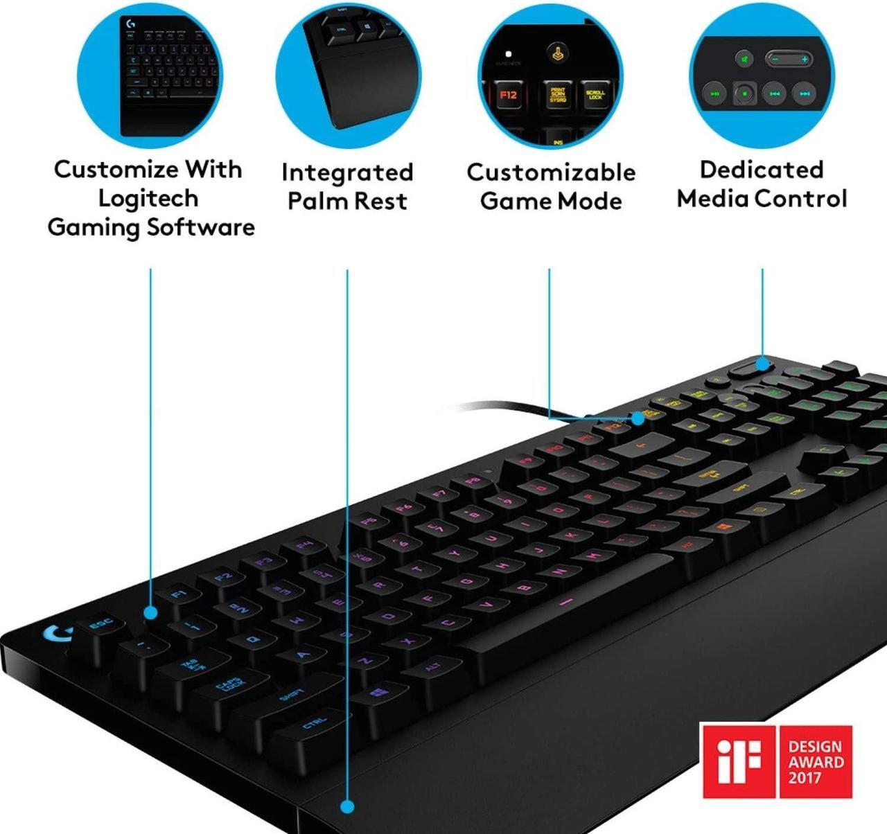 Alt view image 3 of 7 - Logitech G213 Prodigy Gaming Keyboard, RGB Backlit Keys, Customizable Keys, Dedicated Multi-Media Keys Black