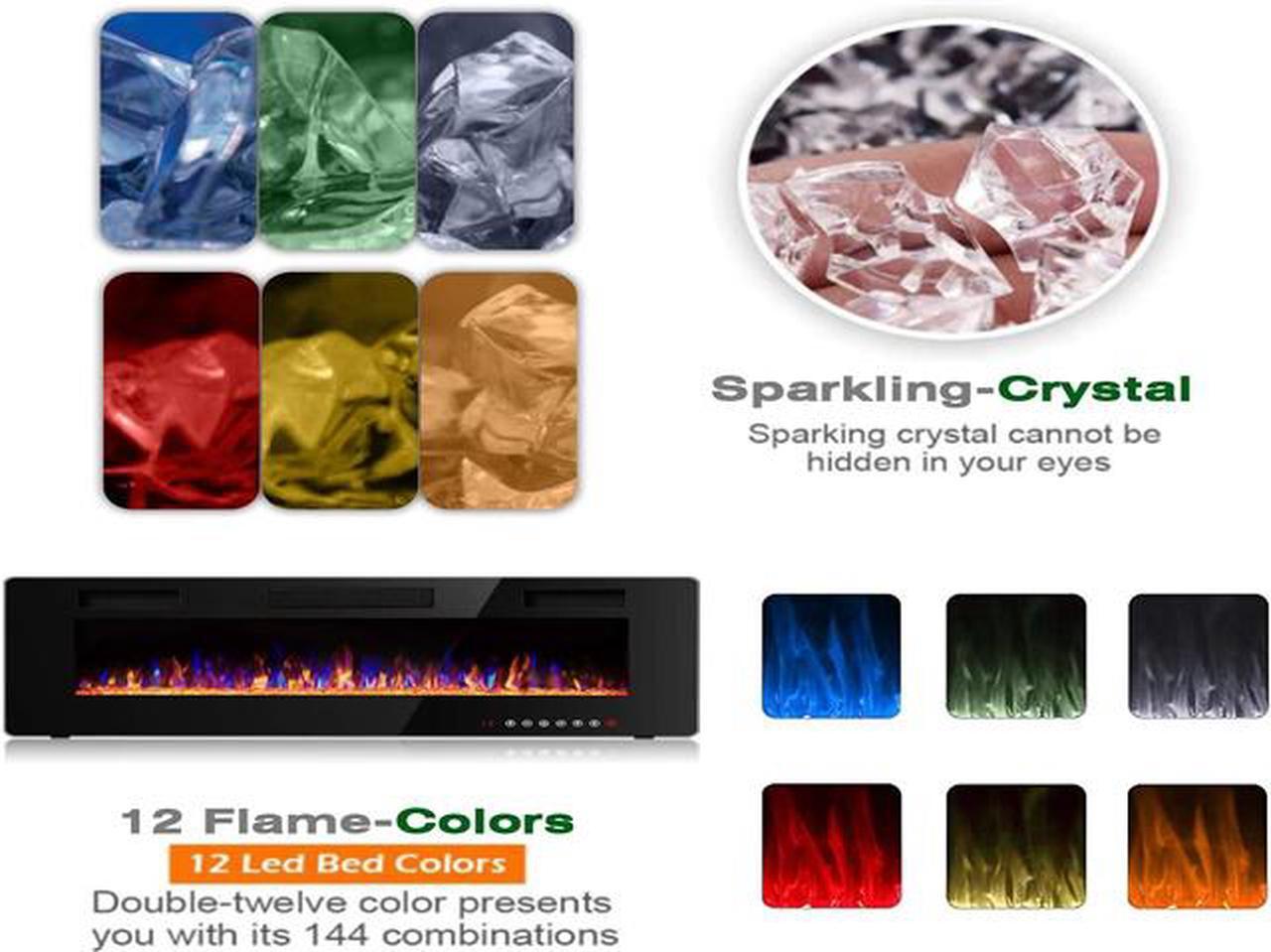 Alt view image 7 of 7 - 60 inch Wall Mounted and Recessed Electric Fireplace, Adjustable Flame Color and Speed Fireplace Heater Fit for 2 x 4 and 2 x 6 Stud with Touch Screen Control Panel, Remote Control