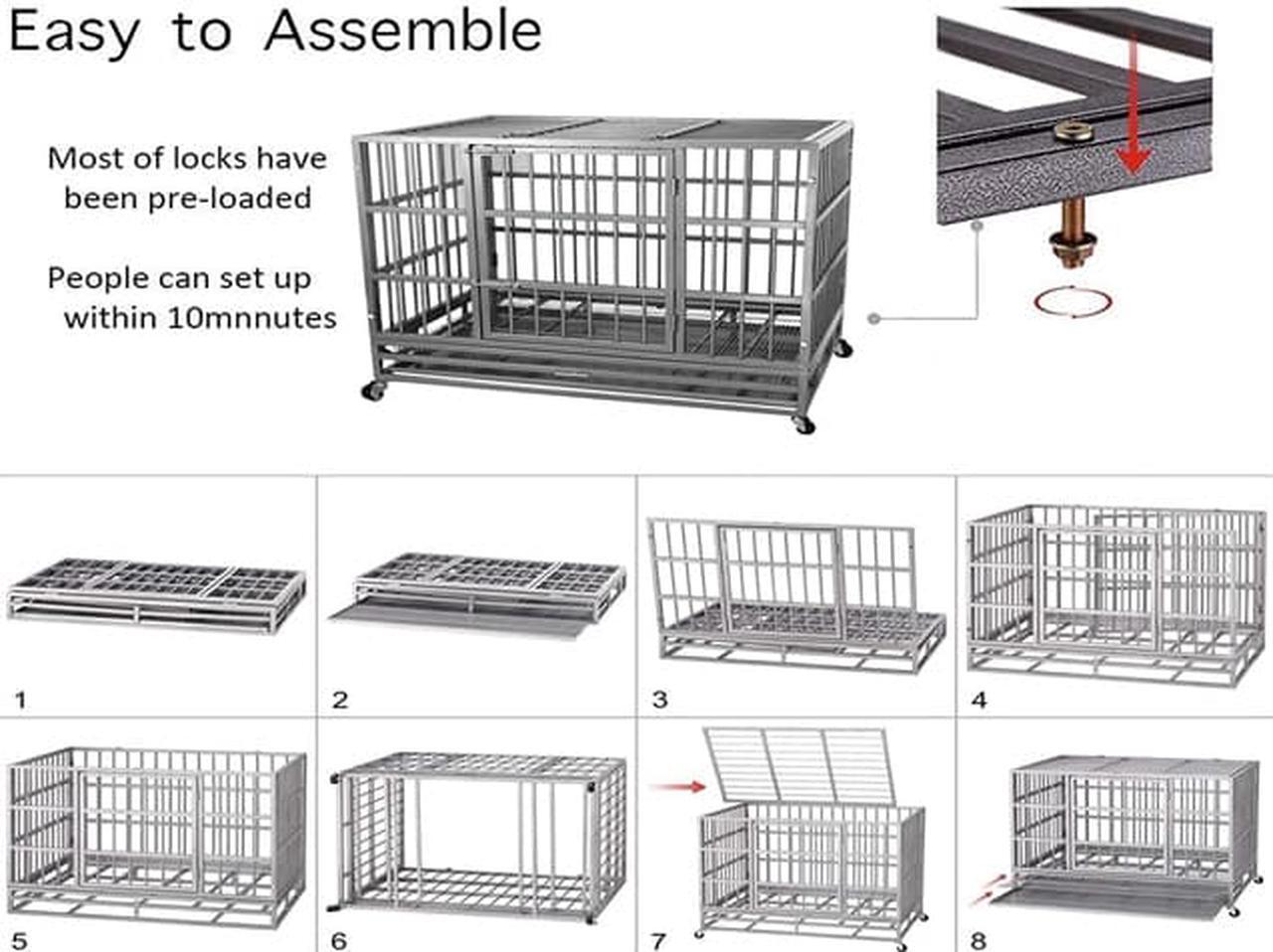 Alt view image 6 of 7 - 48'' Heavy Duty Metal Dog Cage Kennel Crate and Playpen for Training Large Dog Indoor Outdoor with Double Doors & Locks Design Included Lockable Wheels Removable Tray