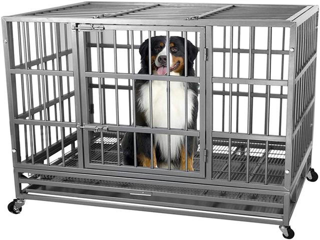 Main image of 48'' Heavy Duty Metal Dog Cage Kennel Crate and Playpen for Training Large Dog Indoor Outdoor with Double Doors & Locks Design Included Lockable Wheels Removable Tray
