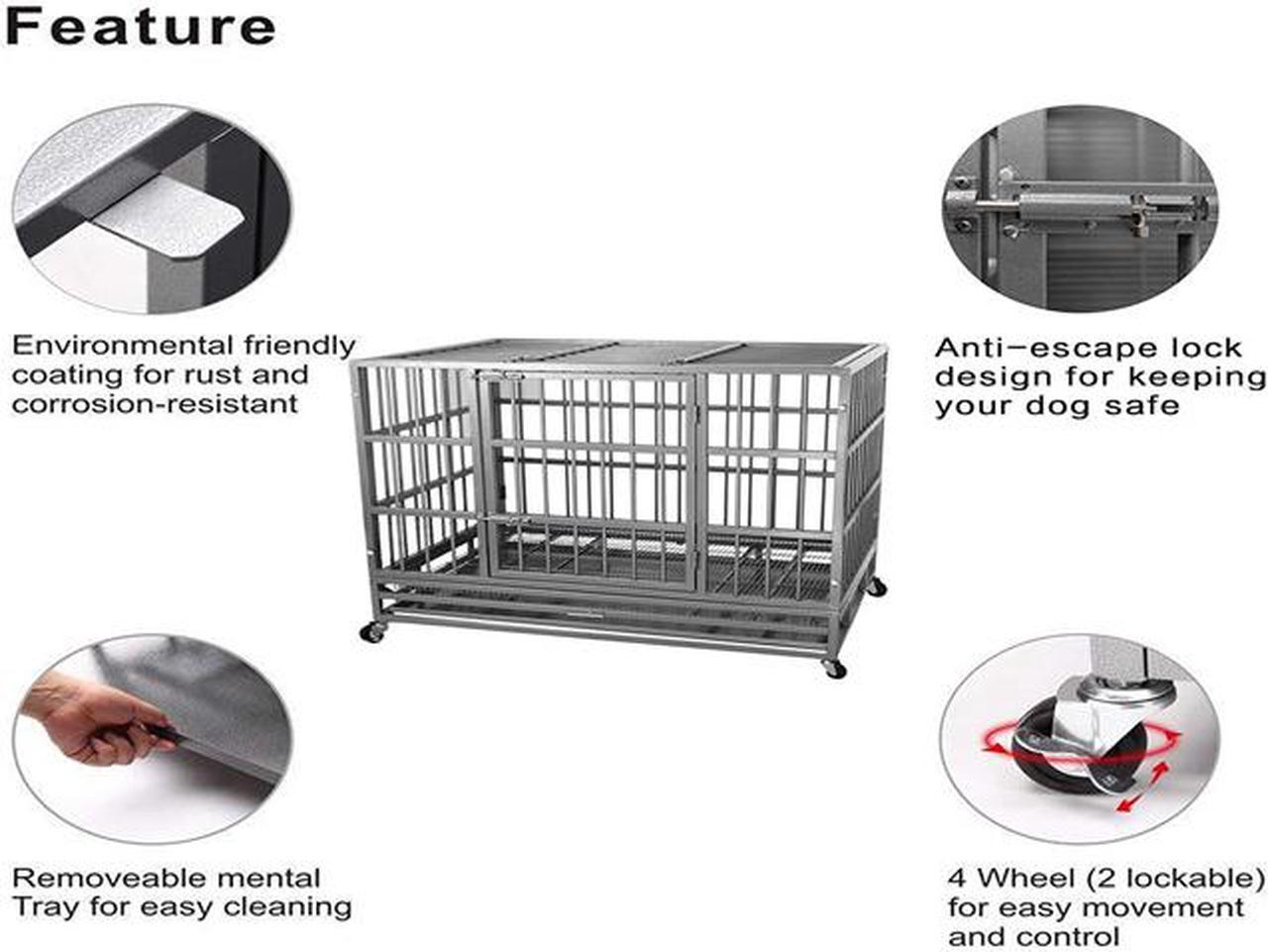 Alt view image 2 of 7 - 48'' Heavy Duty Metal Dog Cage Kennel Crate and Playpen for Training Large Dog Indoor Outdoor with Double Doors & Locks Design Included Lockable Wheels Removable Tray