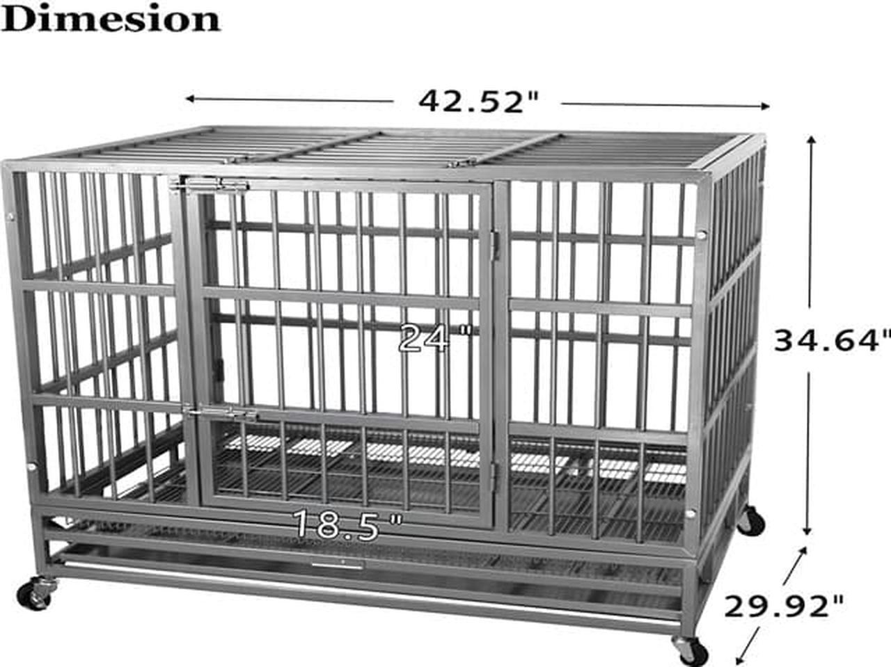Alt view image 7 of 7 - 48'' Heavy Duty Metal Dog Cage Kennel Crate and Playpen for Training Large Dog Indoor Outdoor with Double Doors & Locks Design Included Lockable Wheels Removable Tray