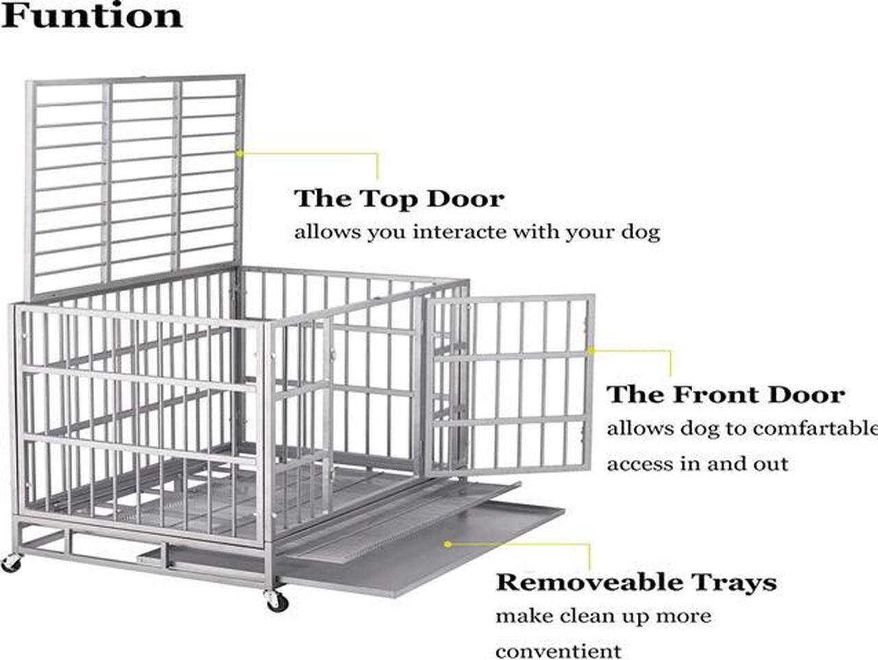 Alt view image 3 of 7 - 48'' Heavy Duty Metal Dog Cage Kennel Crate and Playpen for Training Large Dog Indoor Outdoor with Double Doors & Locks Design Included Lockable Wheels Removable Tray