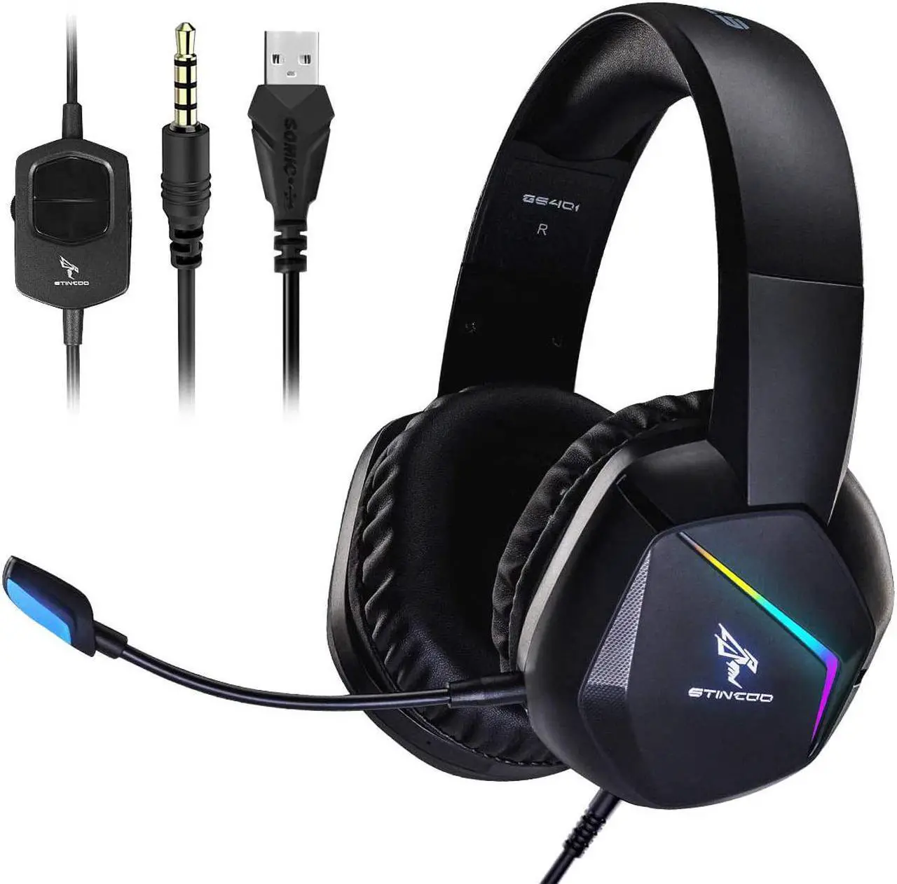 Main image of SOMIC Gaming Headset with Mic for PS4, Xbox One, PC Stereo Sound Headphone with Detachable Microphone, RGB LED Light, Soft Earmuffs, Volume Controller Gamer Headsets  3.5MM Plug