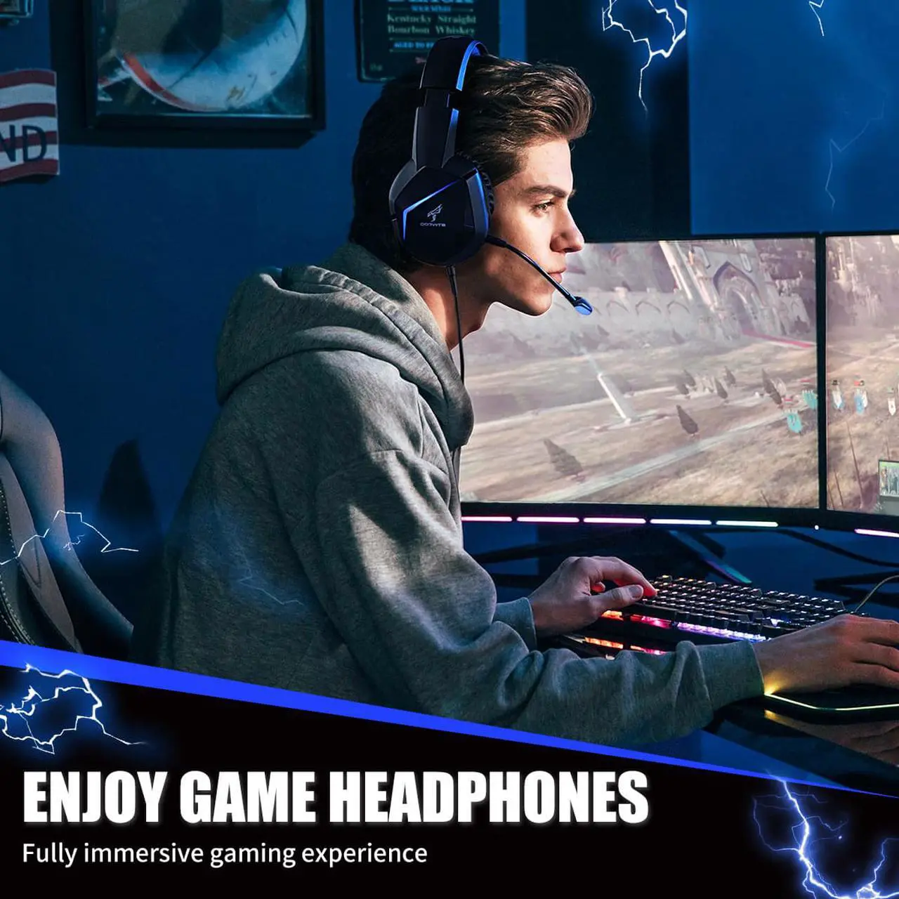 Alt view image 6 of 6 - SOMIC Gaming Headset with Mic for PS4, Xbox One, PC Stereo Sound Headphone with Detachable Microphone, RGB LED Light, Soft Earmuffs, Volume Controller Gamer Headsets  3.5MM Plug