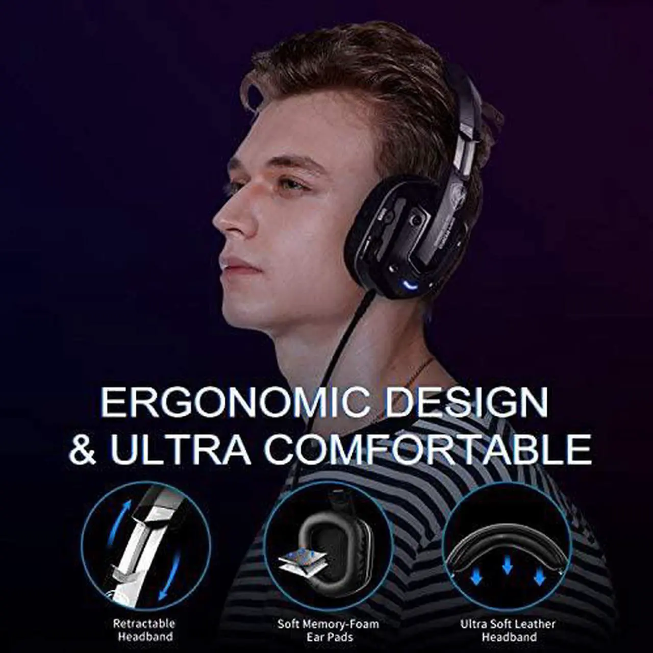 Alt view image 7 of 7 - SOMIC G909PRO 7.1 Virtual Surround Sound USB Gaming Headset Over Ear Bass Headphone for PS4,PC with Mic,Volume Control,LED(Black)