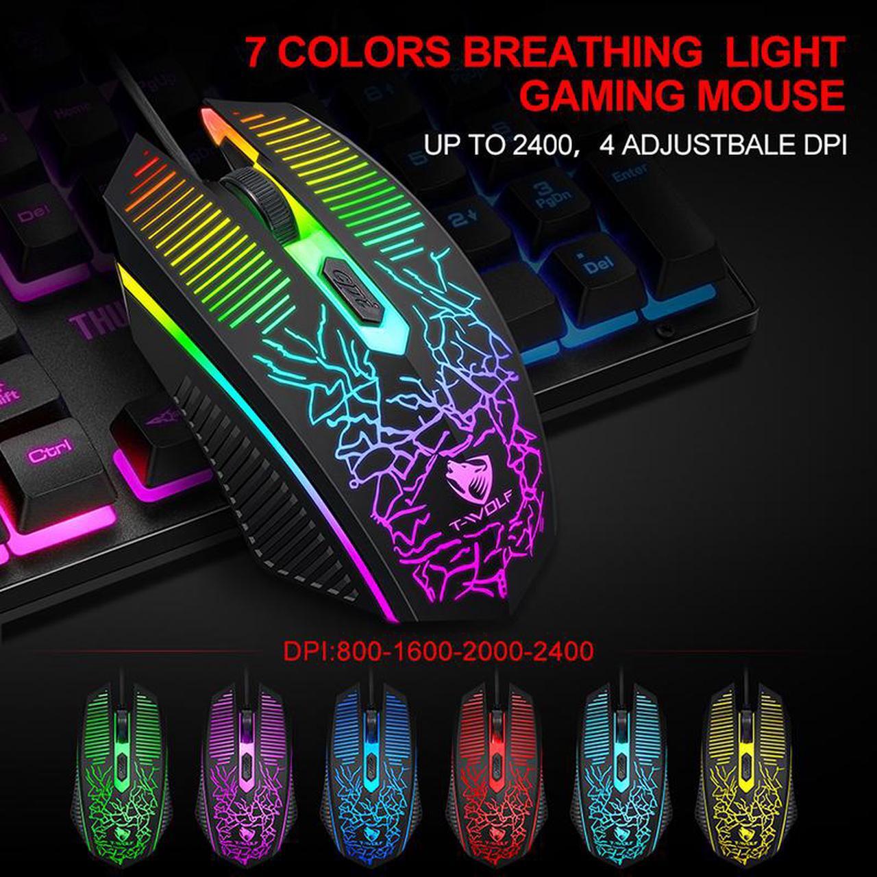 Alt view image 3 of 7 - T-WOLF Thunder TF400 Gaming Set Wolf Luminous Keyboard Mouse Headset Four-in-One Set