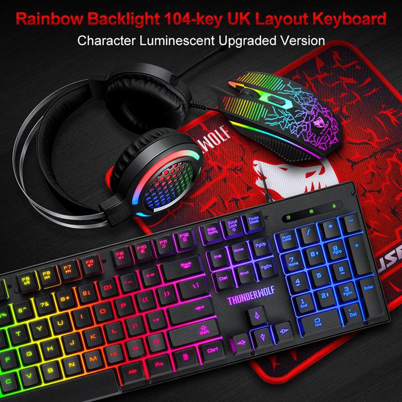 Alt view image 6 of 7 - T-WOLF Thunder TF400 Gaming Set Wolf Luminous Keyboard Mouse Headset Four-in-One Set