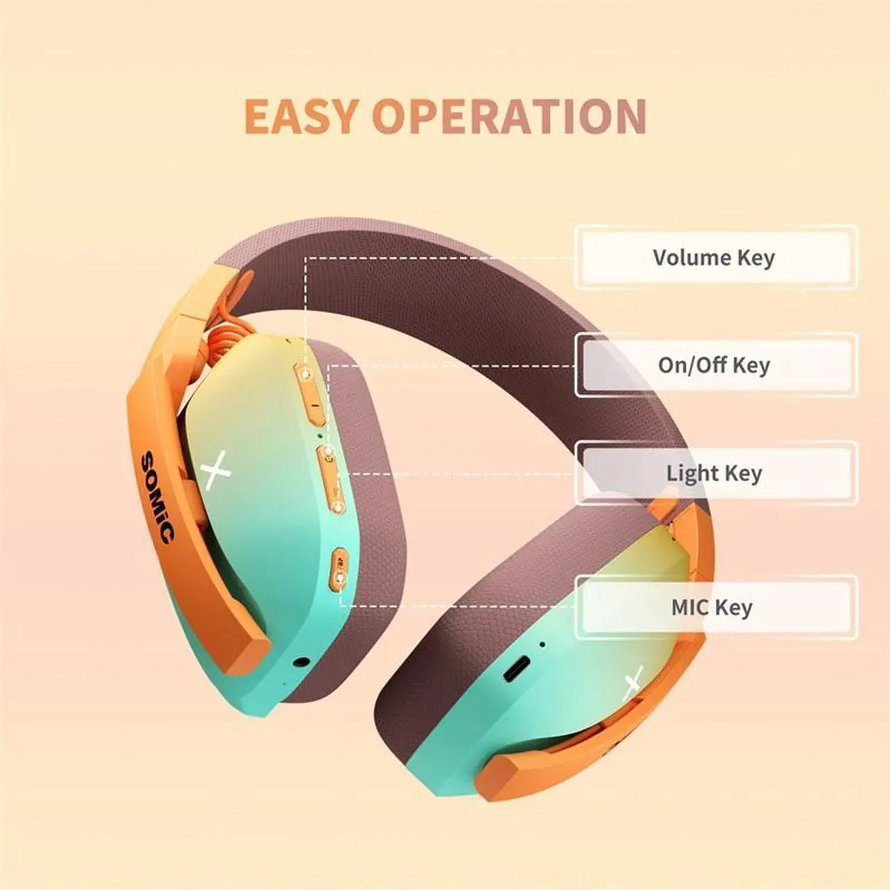 Alt view image 3 of 7 - SOMIC GS810 bluetooth Gaming Headset with Microphone for PS5, PS4, Computer Gamer Headphone with Stereo Sound, Detachable Mic, Soft Earmuffs, RGB LED Light, 10H+ Playtime (Xbox one in Wired Mode)