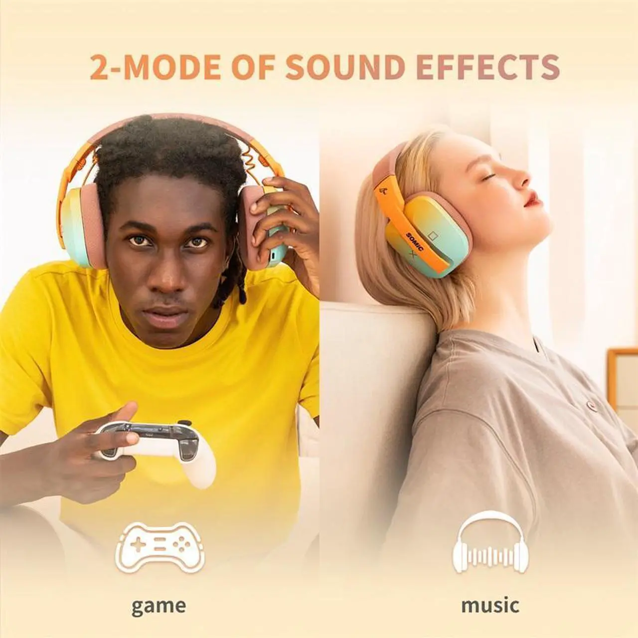 Alt view image 7 of 7 - SOMIC GS810 bluetooth Gaming Headset with Microphone for PS5, PS4, Computer Gamer Headphone with Stereo Sound, Detachable Mic, Soft Earmuffs, RGB LED Light, 10H+ Playtime (Xbox one in Wired Mode)