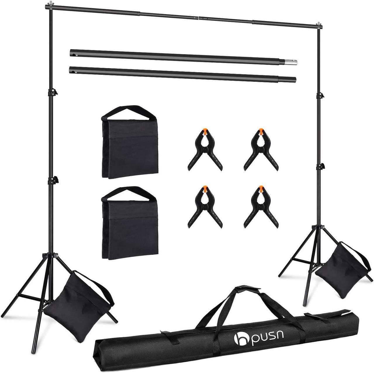 Main image of HPUSN Backdrop Stand - 10ft x 7ft Adjustable Photoshoot Backdrop - Photo Backdrop Stand for Parties - Backdrop Includes Travel Bag, Sand Bags, Clamps - Photo Video Studio