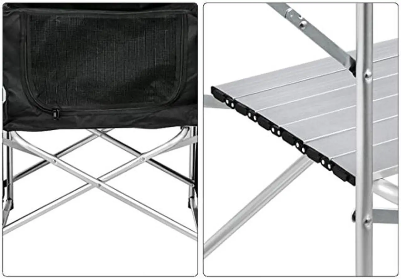 Main image of Portable Camping Kitchen Table Cooking Windscreen Heat Resistant Tabletop Zipper Storage Cabinets W/ Light Pole Heat-resistant tabletop Removable Steel Windscreens