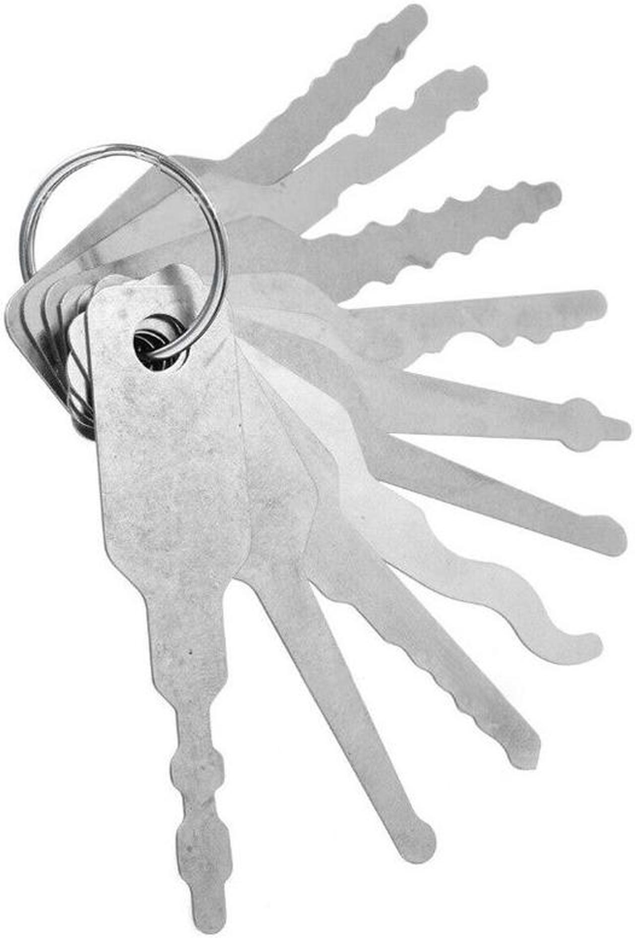 Alt view image 4 of 6 - 10Pcs  Stainless Steel Jiggler Keys Dual Sided Car Unlocking Lock Opening Repair Kits  Lock Opening Repair Tool Set