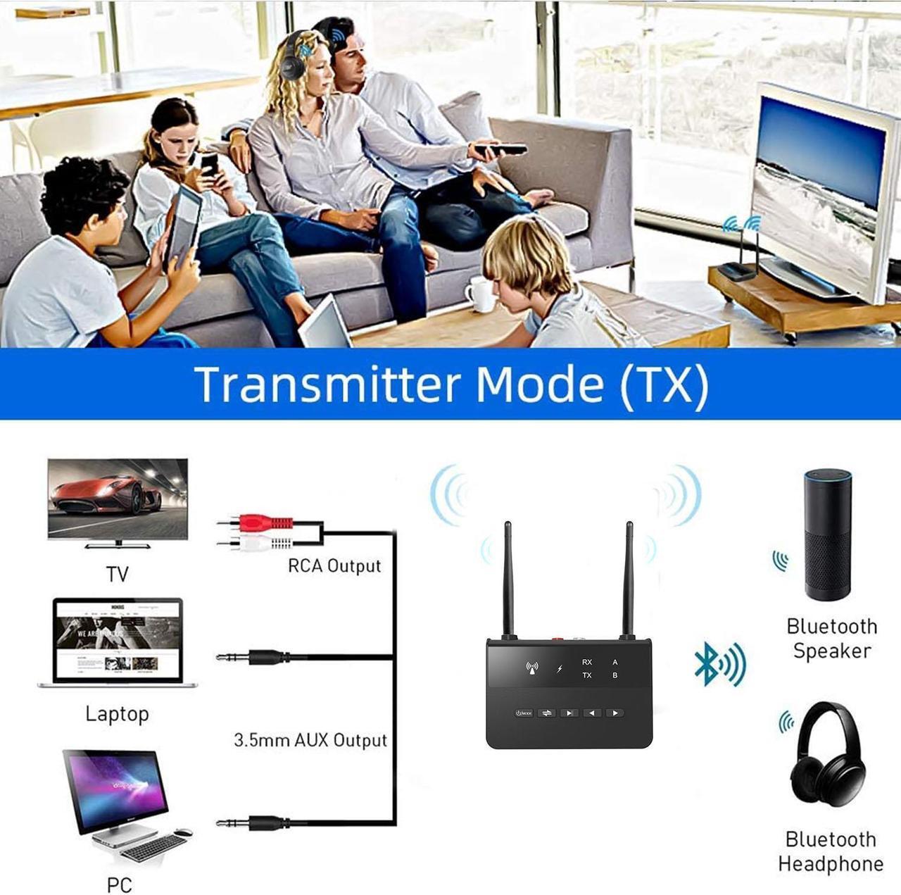 Alt view image 5 of 7 - ePP-BT-Tx-Rx High-Power Bluetooth 5.3 Transmitter Receiver for TV Home Stereo BT Headphones, Low Latency & HD Bluetooth Audio Adapter, Splitter for Wired & Wireless, Best in its class
