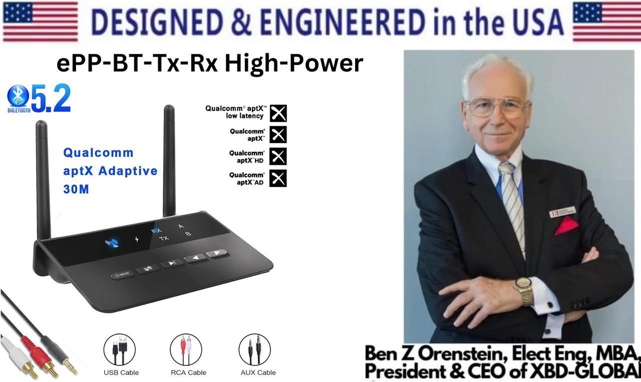 Main image of ePP-BT-Tx-Rx High-Power Bluetooth 5.3 Transmitter Receiver for TV Home Stereo BT Headphones, Low Latency & HD Bluetooth Audio Adapter, Splitter for Wired & Wireless, Best in its class