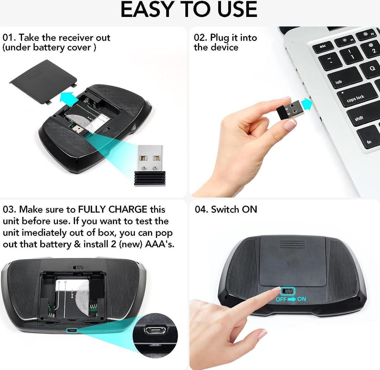 Alt view image 3 of 7 - Miritz 2.4GHz Wireless Mini Keyboard with Mouse Touchpad Remote Control, LED Backlit Colorful, USB Liion Battery Charging Black