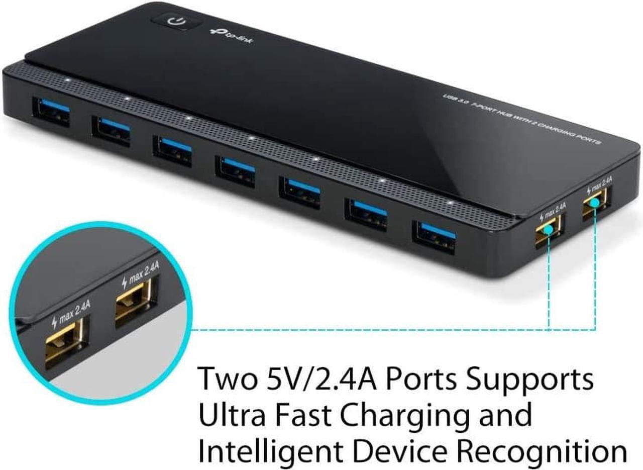 Alt view image 3 of 4 - TP-Link Powered USB Hub 3.0 with 7 USB 3.0 Data Ports and 2 Smart Charging USB Ports. Compatible with Windows, Mac, Chrome & Linux OS, with Power On/Off Button, 12V/4A Power Adapter(UH720)