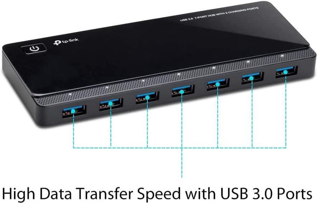 Alt view image 4 of 4 - TP-Link Powered USB Hub 3.0 with 7 USB 3.0 Data Ports and 2 Smart Charging USB Ports. Compatible with Windows, Mac, Chrome & Linux OS, with Power On/Off Button, 12V/4A Power Adapter(UH720)