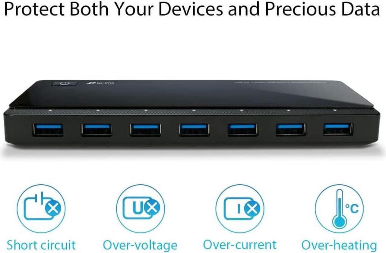 Alt view image 2 of 4 - TP-Link Powered USB Hub 3.0 with 7 USB 3.0 Data Ports and 2 Smart Charging USB Ports. Compatible with Windows, Mac, Chrome & Linux OS, with Power On/Off Button, 12V/4A Power Adapter(UH720)
