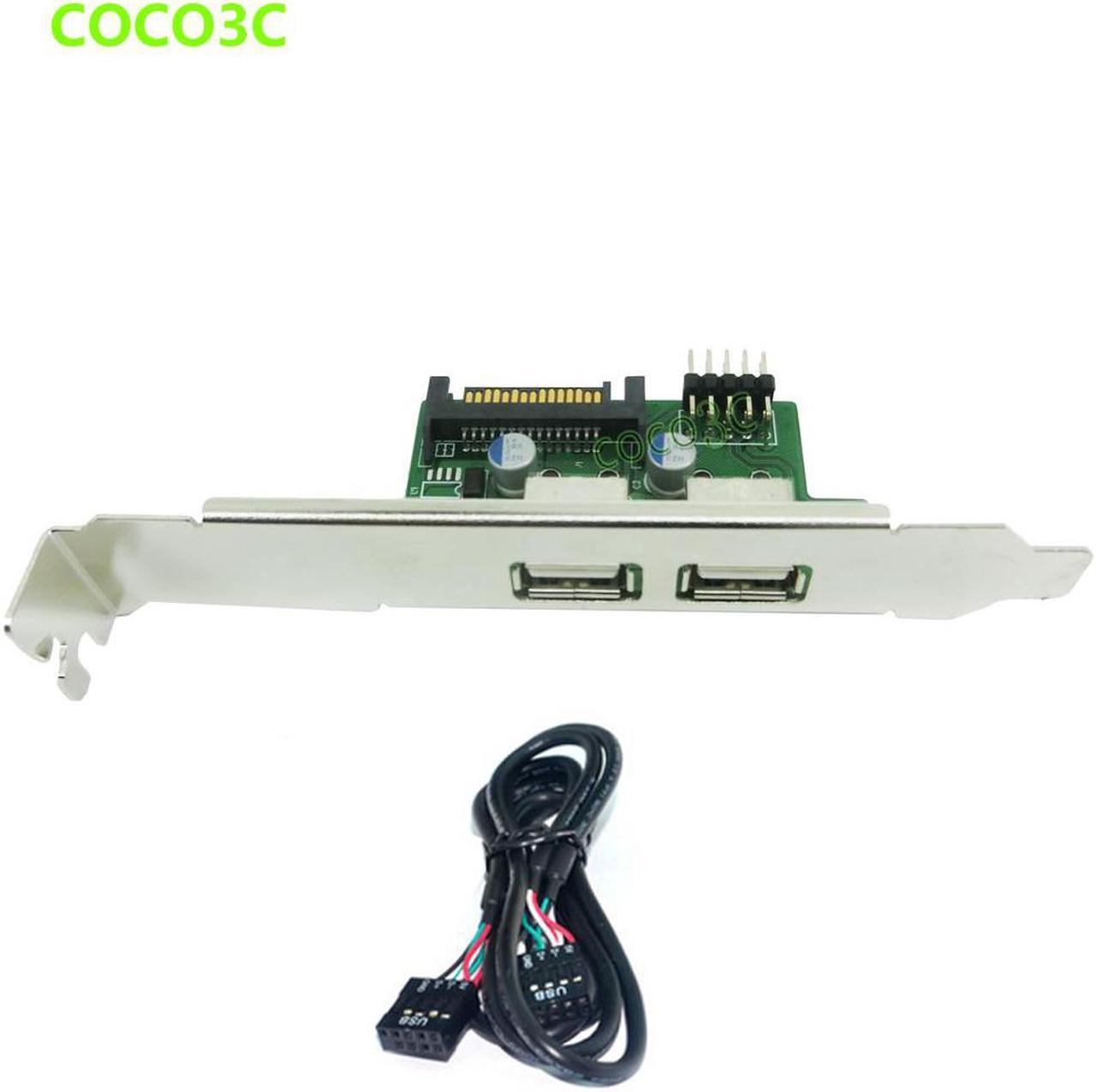 USB Hub 9pin USB 2.0 pin header to Dual USB2.0 port converter card + Female Pin cable 15Pin SATA power PCI express bracket