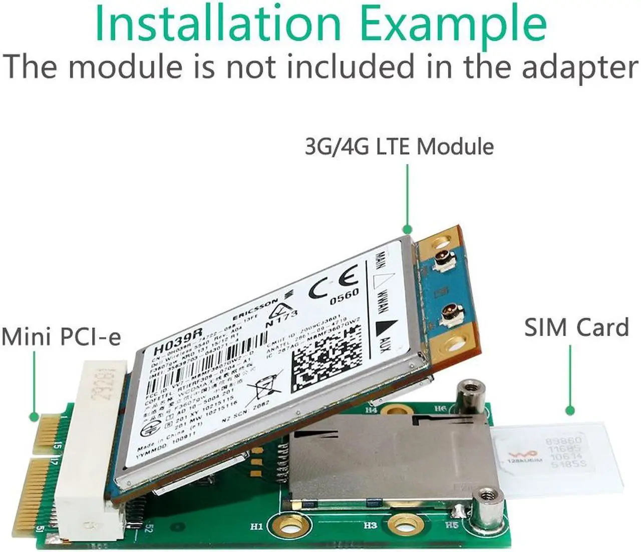 Alt view image 4 of 6 - Mini PCI Express Adapter For 3G 4G Module with USIM Slot MINI PCI E to Mini PCI-E Riser Card Support 3G/4G WWAN LTE GPS Card