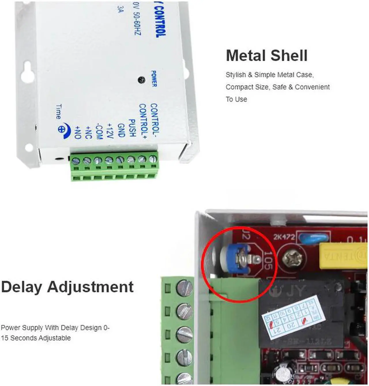 Alt view image 2 of 6 - Access Control Power Supplier Transformer DC 12V 3A Door system Switch AC 110~240V Delay time max 15s High Quality Control(White 3A)