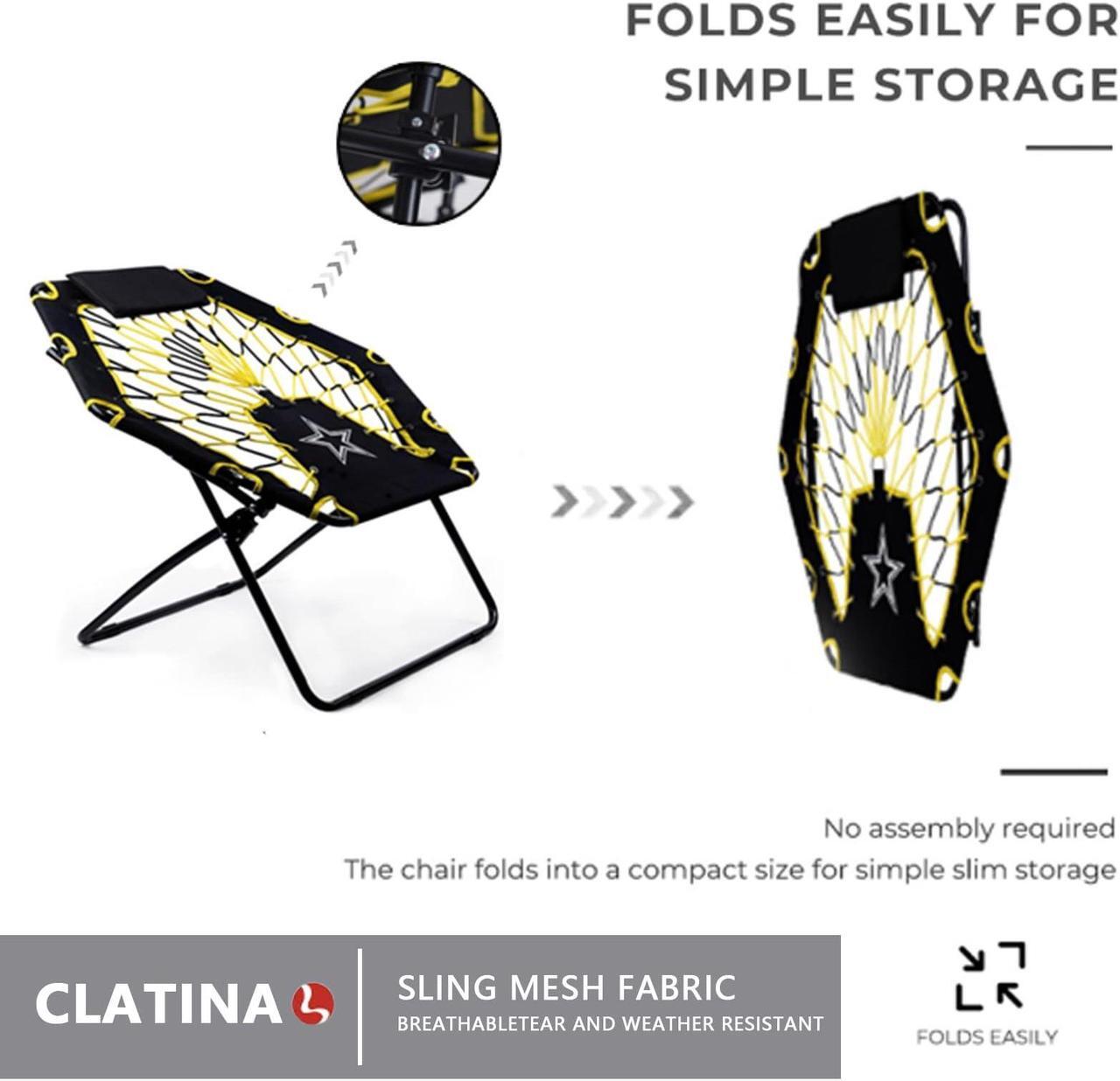 Alt view image 5 of 7 - CLATINA Elastic Foldable Colorful Accent Bungee Chair with Headrest Elastic Design Comfortable Fun Accent Bungee Chair for Outdoor Indoor Bedroom Living Room Gym Capacity up to 225 lb (1)
