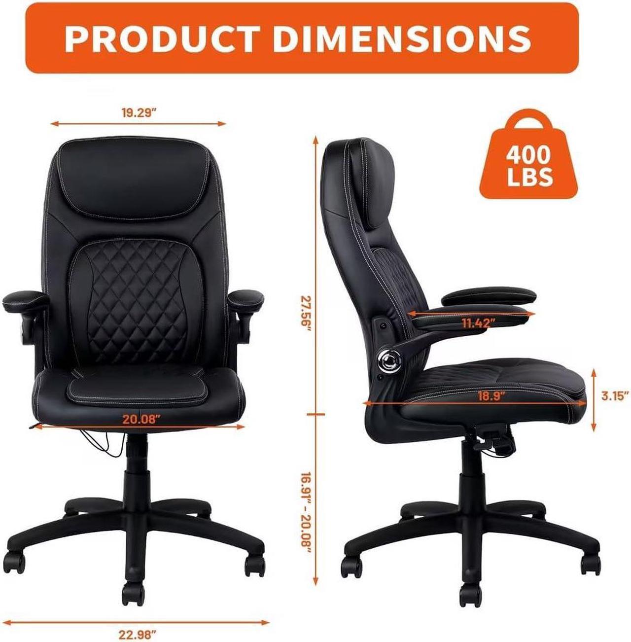 Alt view image 3 of 7 - CLATINA Executive Office Chair PU Leather with Adjustable Flip-up Armrests, High Back Ergonomic Computer Task Chair with Lumbar Support Wheels Swivel Rolling Rocking for Home Desk Chair, Black