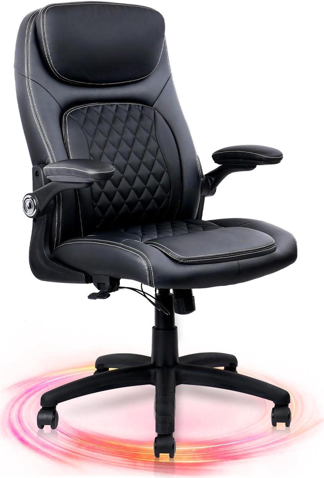 Main image of CLATINA Executive Office Chair PU Leather with Adjustable Flip-up Armrests, High Back Ergonomic Computer Task Chair with Lumbar Support Wheels Swivel Rolling Rocking for Home Desk Chair, Black
