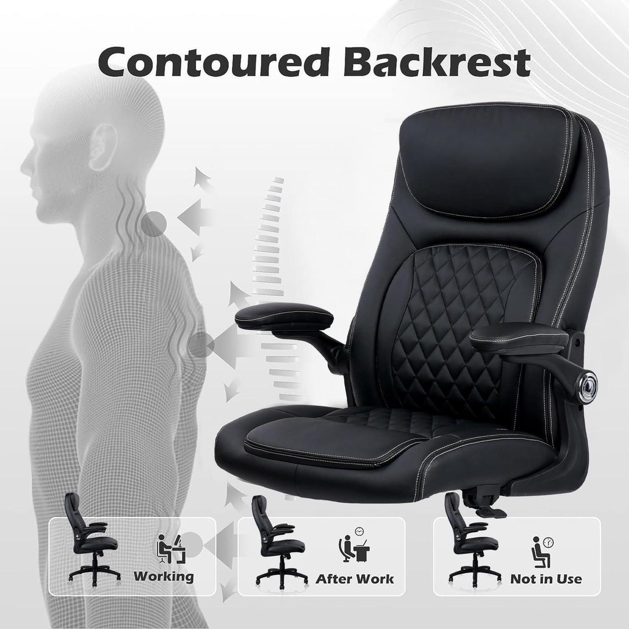 Alt view image 6 of 7 - CLATINA Executive Office Chair PU Leather with Adjustable Flip-up Armrests, High Back Ergonomic Computer Task Chair with Lumbar Support Wheels Swivel Rolling Rocking for Home Desk Chair, Black