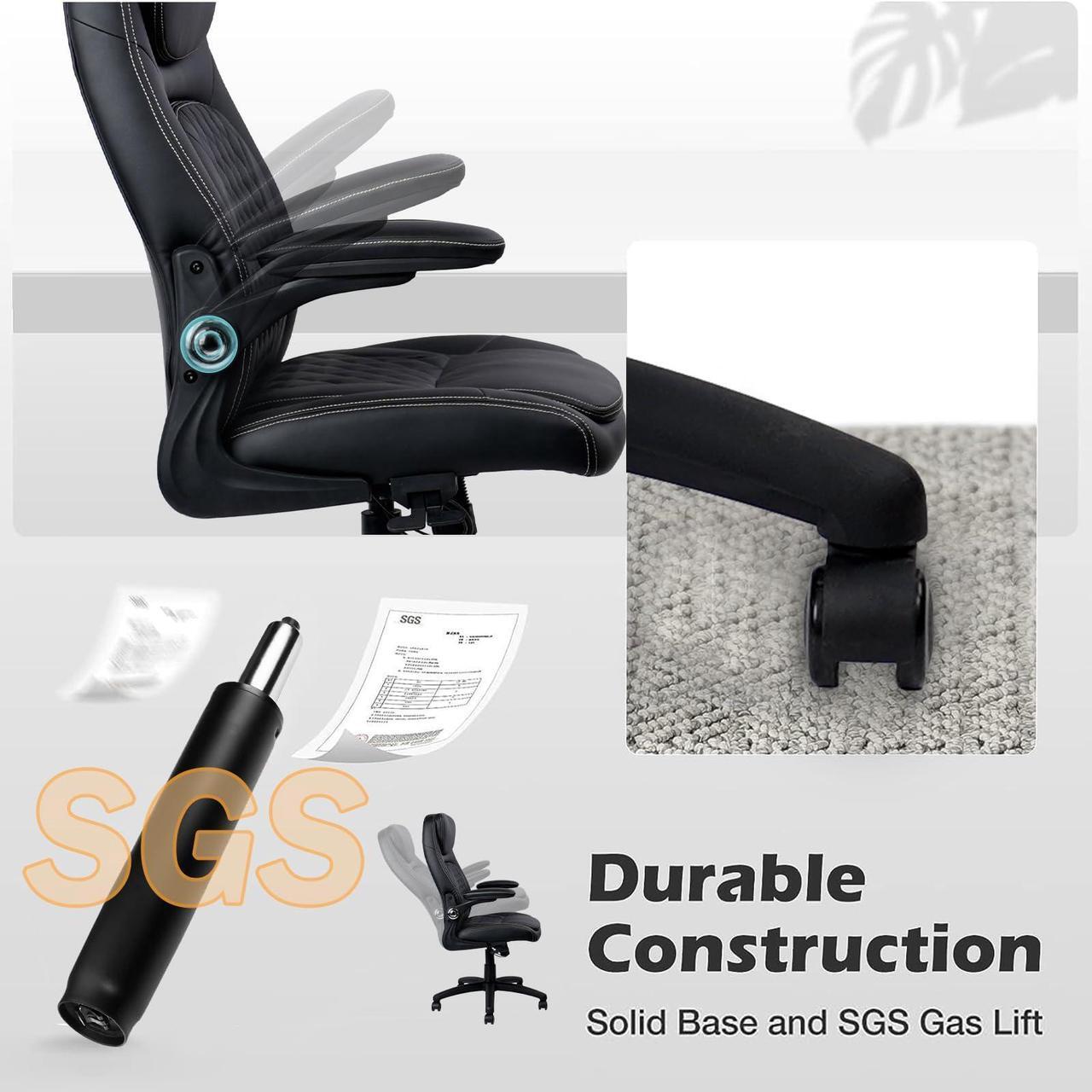 Alt view image 7 of 7 - CLATINA Executive Office Chair PU Leather with Adjustable Flip-up Armrests, High Back Ergonomic Computer Task Chair with Lumbar Support Wheels Swivel Rolling Rocking for Home Desk Chair, Black